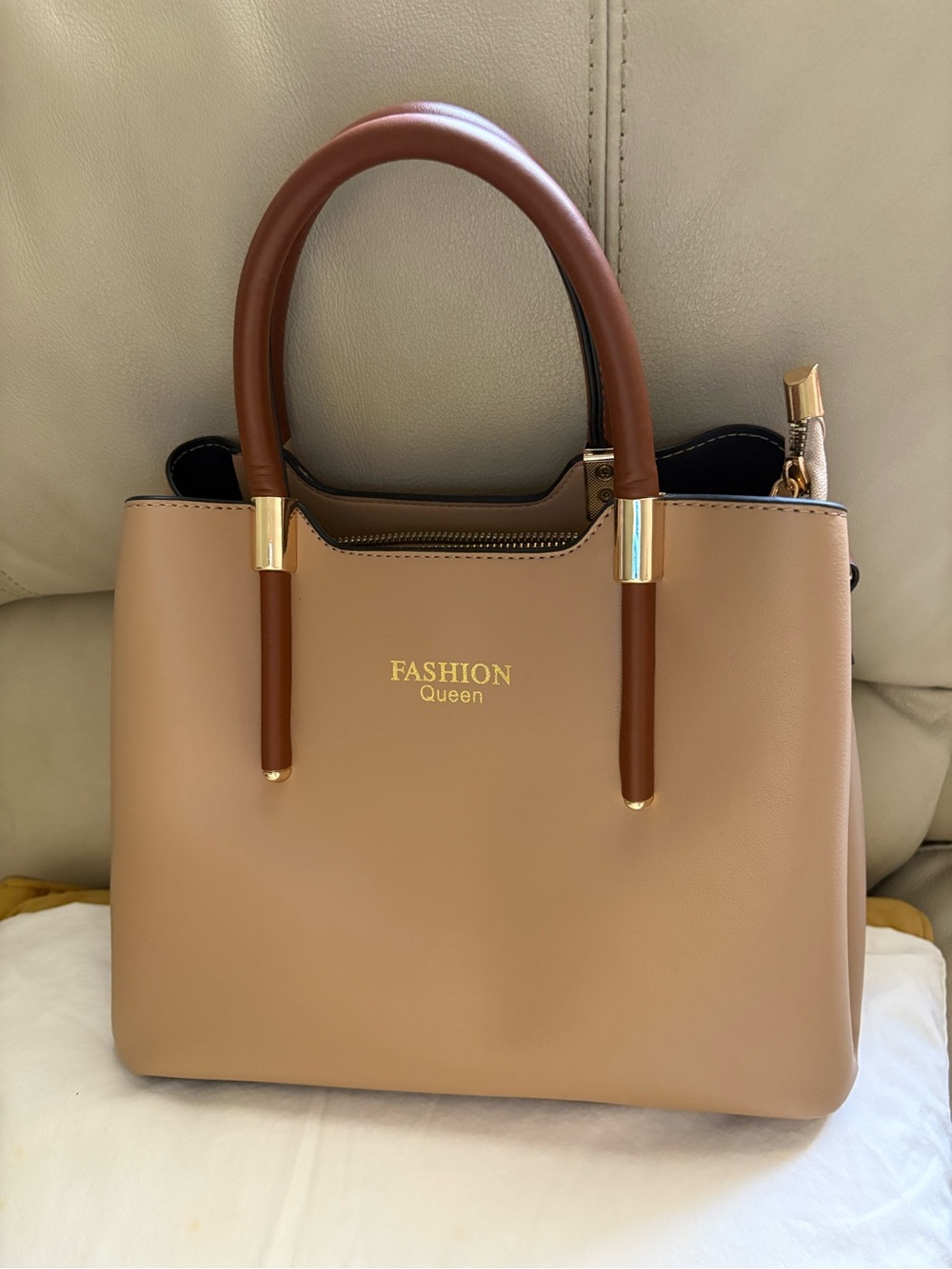Women's Tan Structured Top-Handle Bag